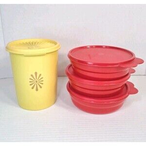Tupperware Lot of 4 Retro Storage Containers Vtg Collectible 811-6 & 3x 2415B-4